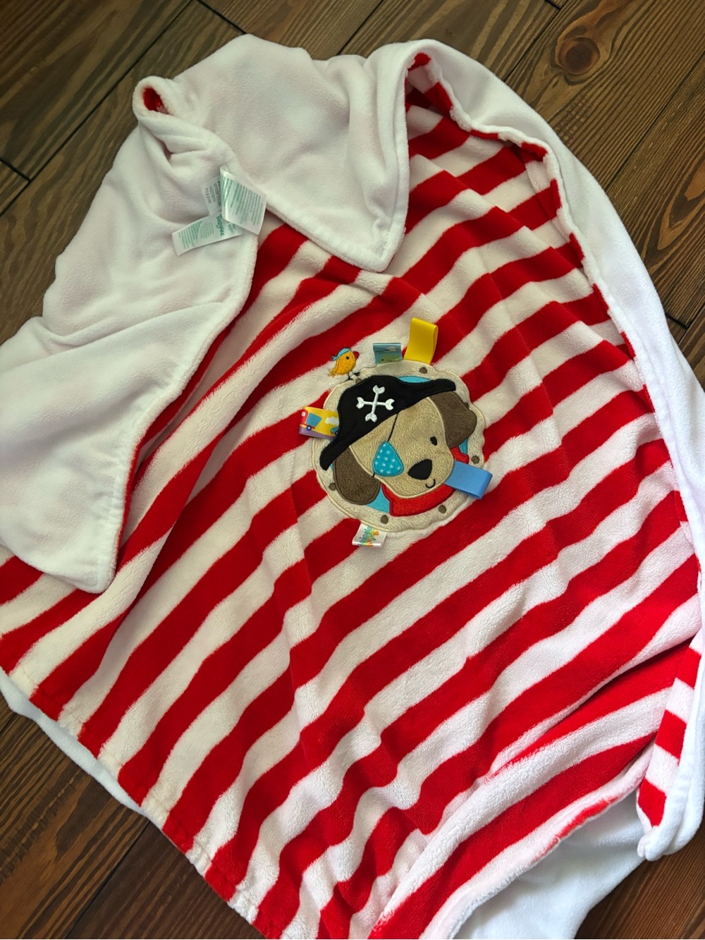 Taggies Red & White Striped Baby Blanket with Ribbon Tags